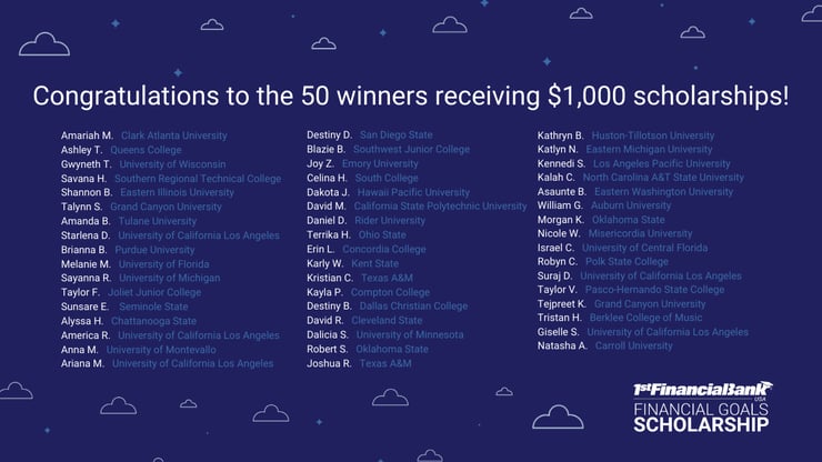 The 50 Financial Goals Scholarship Winners are...